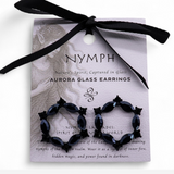 Jet Black Vintage Glass Hoop Earrings