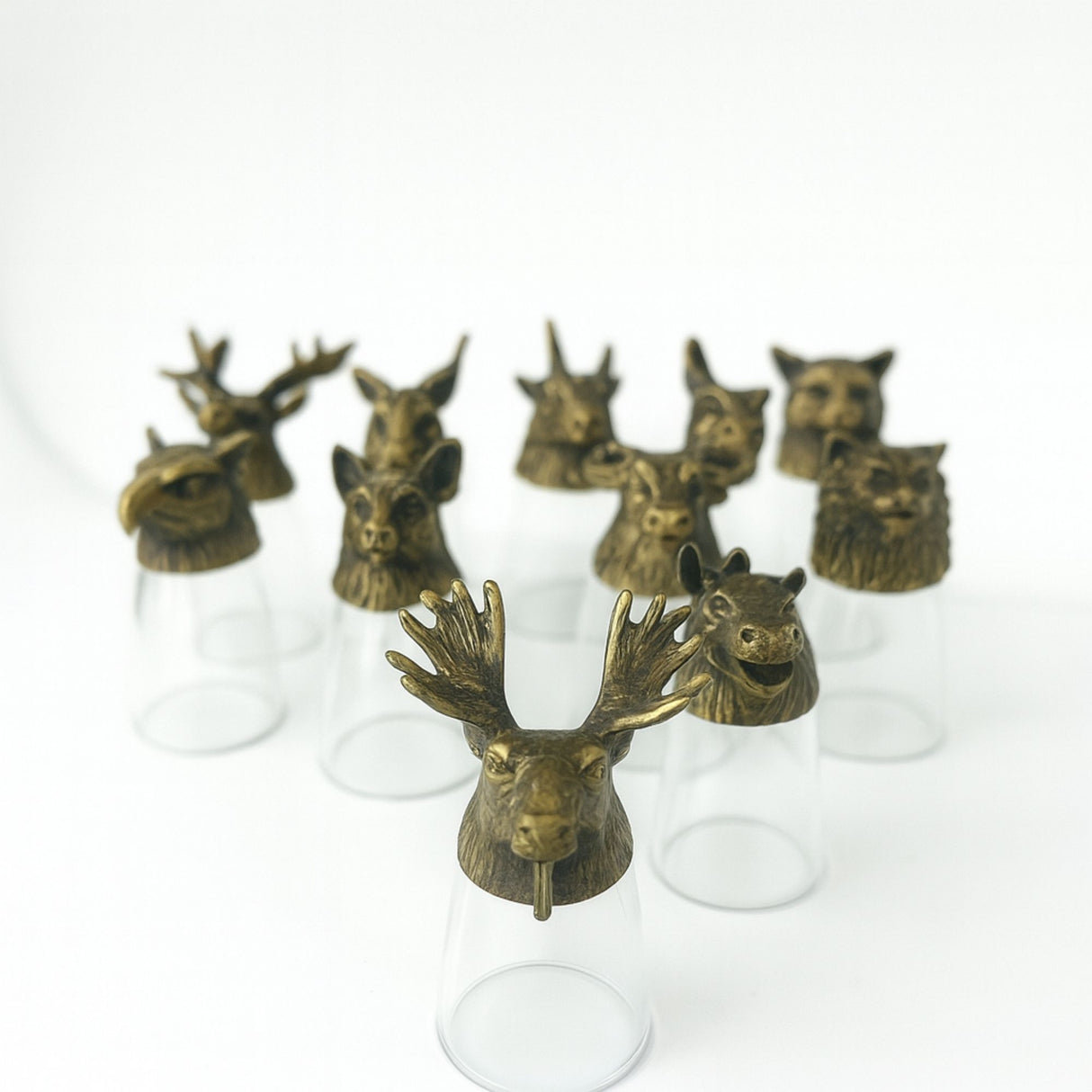 12 Woodland Animal Bottom-Up Shot Glasses, Antique Bronze