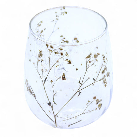 Pressed Floral Recycled Glass Vase Candle Holder 12x11cm
