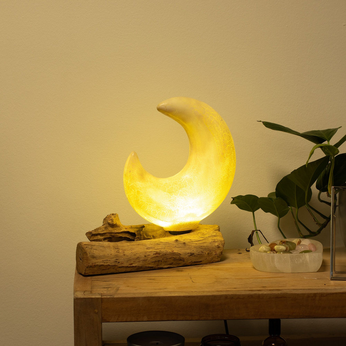 Lampe DriftGlow Abat-jour Croissant de Lune Craquelé – Gris
