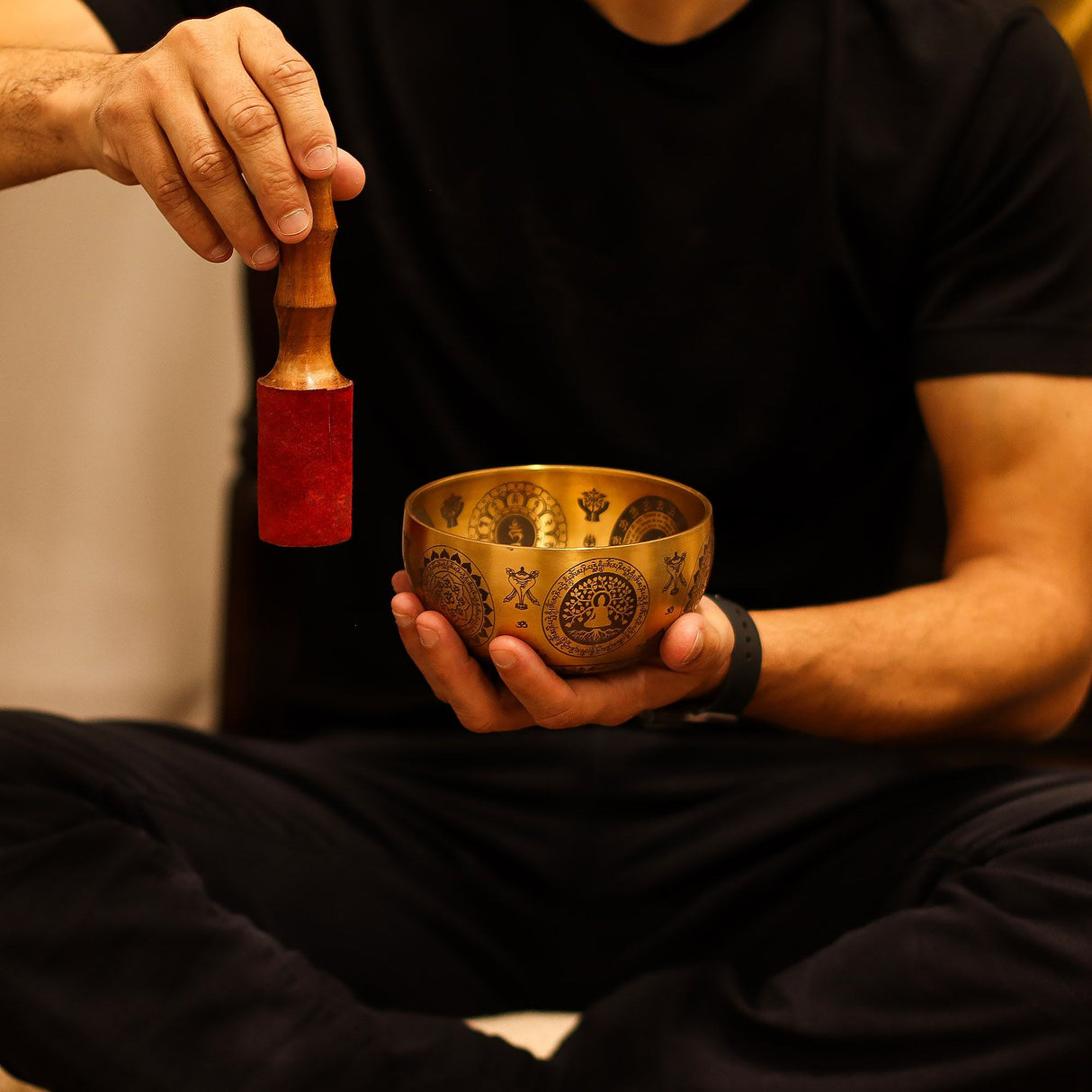 Set of 4 Etched Brass Tibetan Singing Bowls