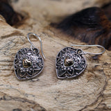 Gold and Silver Dangle Earrings Mandala Hearts Pair