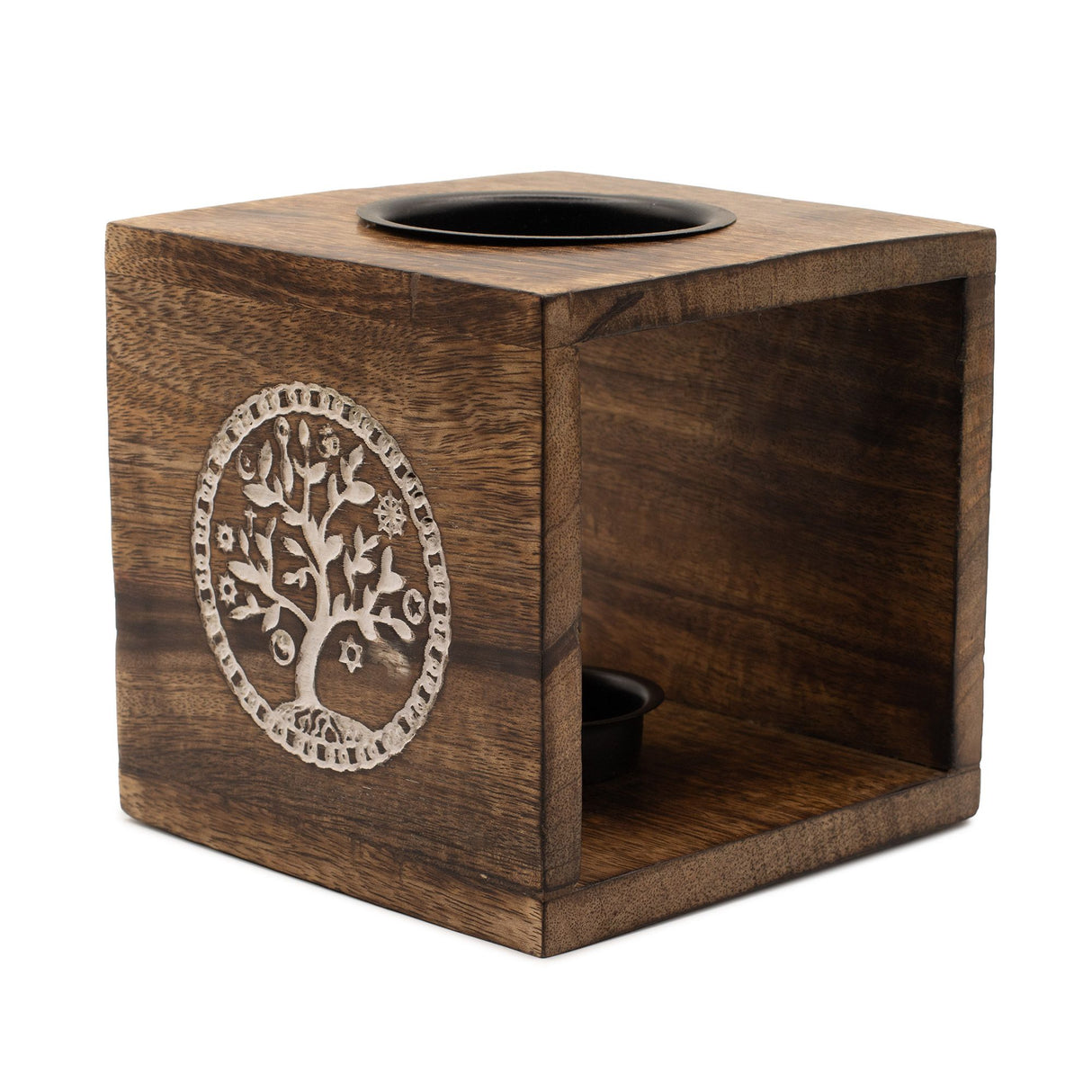 Large Square Mango Wood Oil Burner – Tree of Life