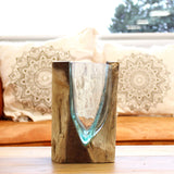 Glass Vase On Wood Base V-Shaped