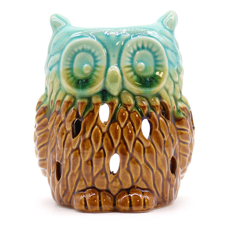 Keramická aromalampa, rustikální terakotová sova různorodá