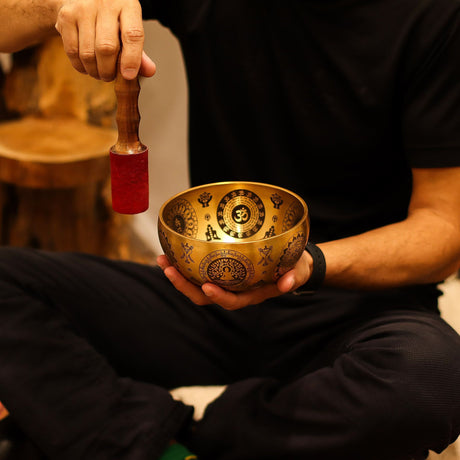 Set of 4 Etched Brass Tibetan Singing Bowls