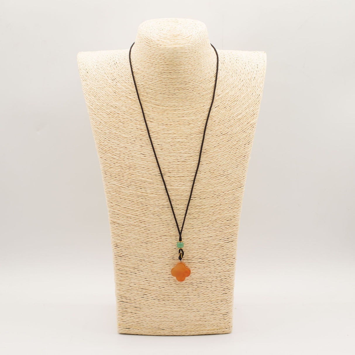 Cord Necklace Gemstone Pendant – Red Jade Clover