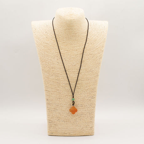 Cord Necklace Gemstone Pendant – Red Jade Clover