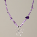 Nymph Amethyst Gemstone Necklace with Real Leaf Butterfly Pendant
