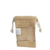 Kleine jute trekkoordzak met helder venster 16x10cm