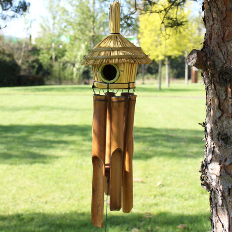 Vogeldoos rond zeegras met windgong 45x17cm