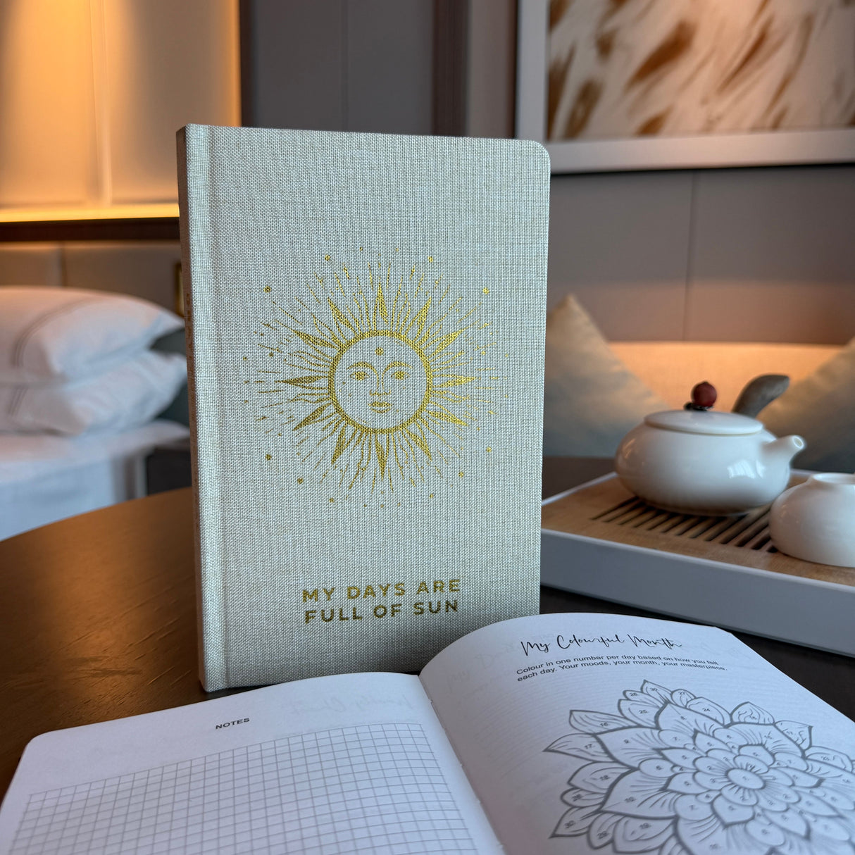 Ivory Gratitude Journal with Gold Lining – 120 pages – My Days are Full of Sun