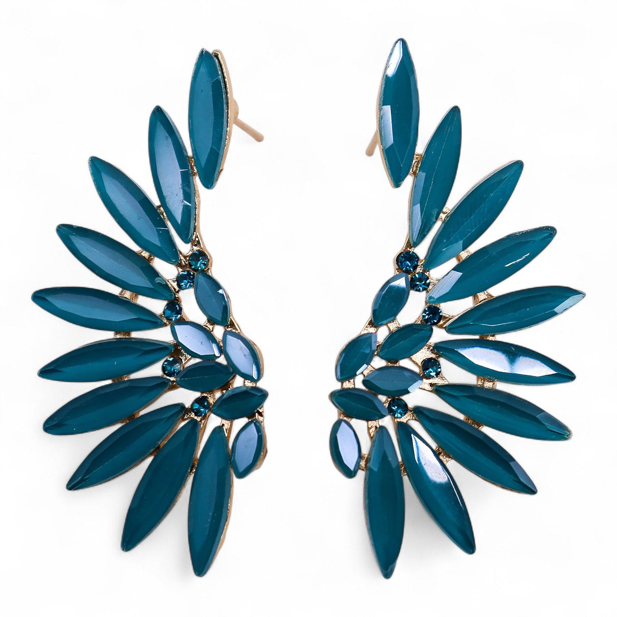 Vintage Teal Glass Angel Wing Ear Climber Earrings