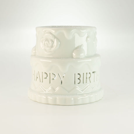 Keramická aromalampa na dort - HAPPY BIRTHDAY - bílá