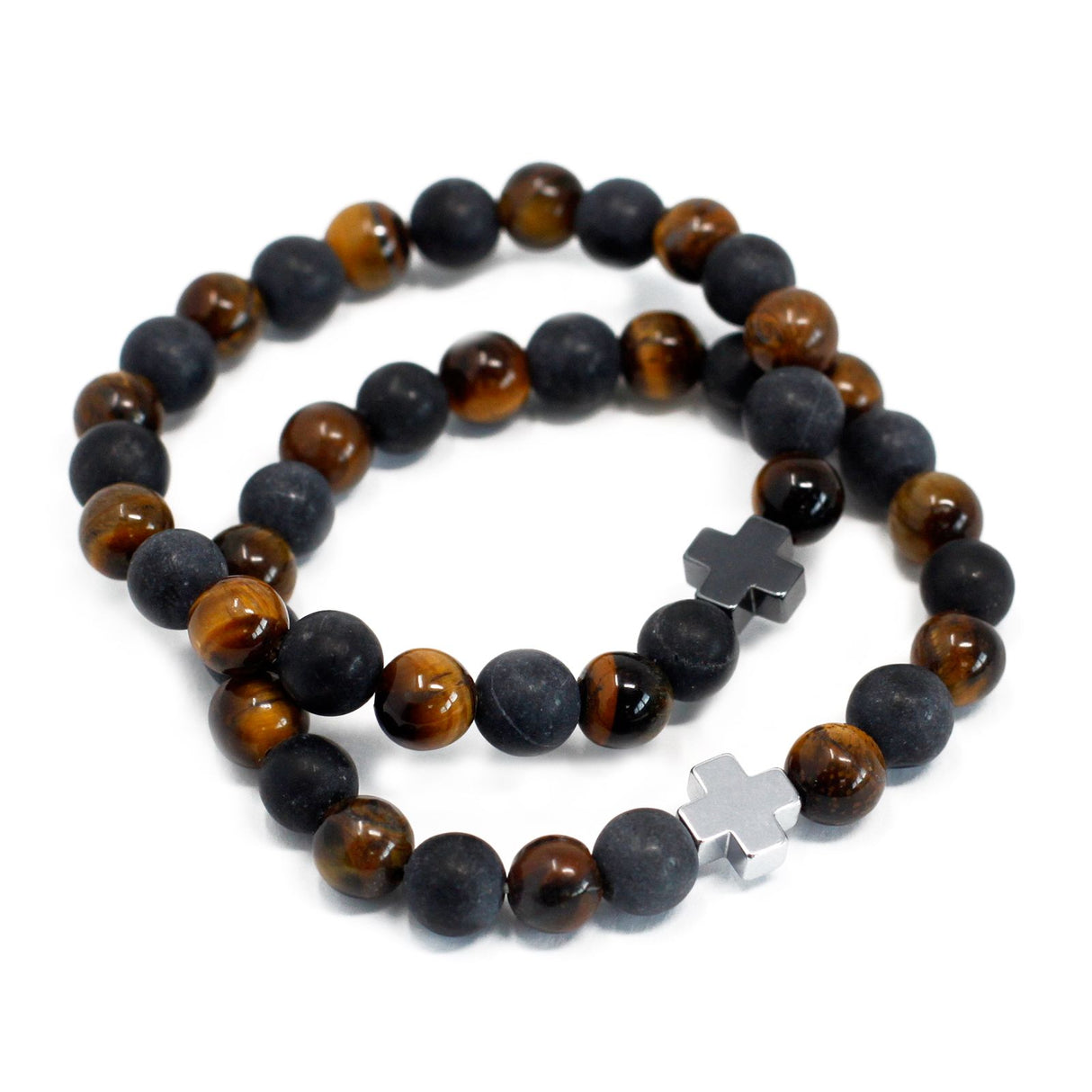 Bracelets de couple lot de 2 pierre œil de tigre noire