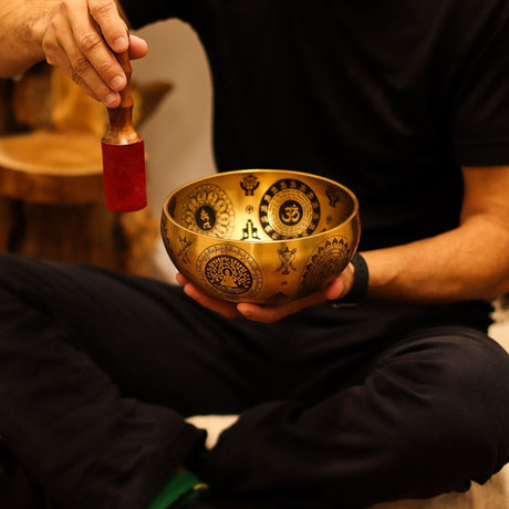 Set of 4 Etched Brass Tibetan Singing Bowls