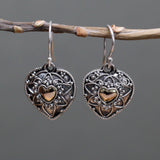 Gold and Silver Dangle Earrings Mandala Hearts Pair