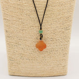 Cord Necklace Gemstone Pendant – Red Jade Clover