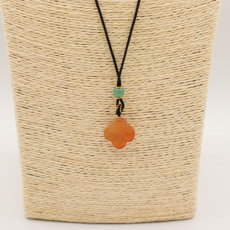 Cord Necklace Gemstone Pendant – Red Jade Clover