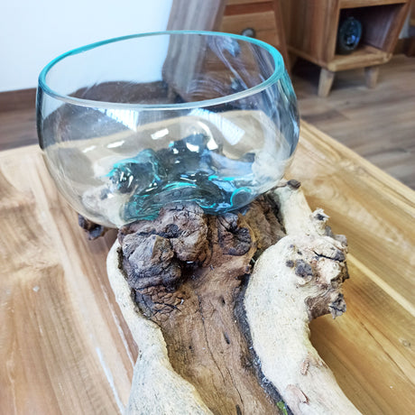 Verre fondu sur bois support double très grand, 70cm