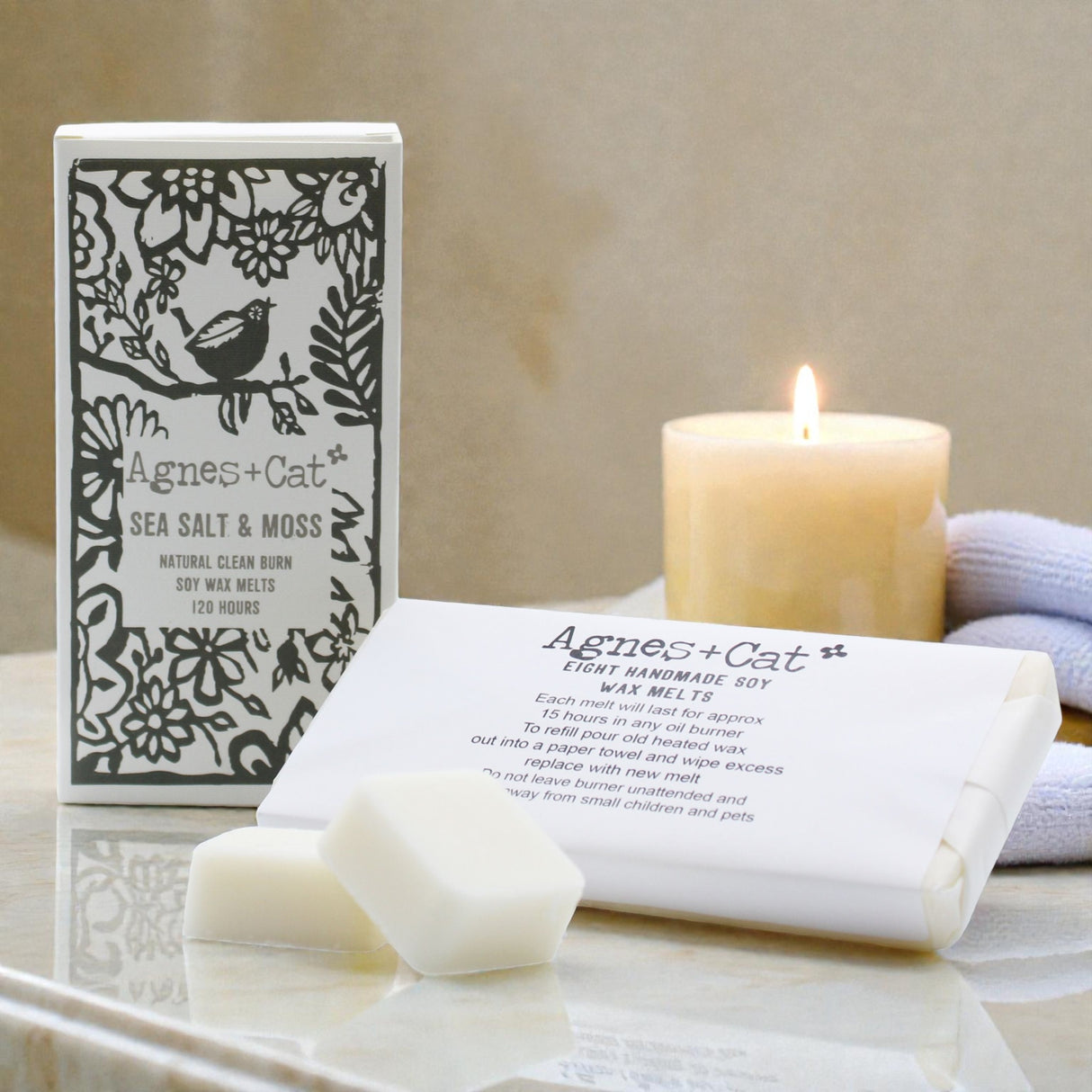 Agnes + Cat Box of 8 Wax Melts – Seasalt + Moss