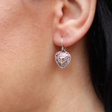 Gold and Silver Dangle Earrings Mandala Hearts Pair