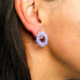Vintage Lavender Glass Halo Stud Earrings