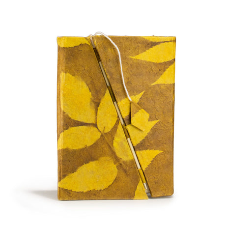 Lokta Tjockt Blommigt Bambulåsbok – Mellanstor (15x12cm) – 45 Sidor – Senapsbrun