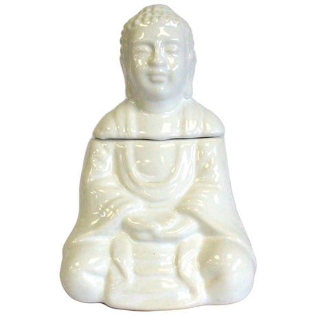 Sitzender Buddha Teelicht-Ölbrenner – Weiß