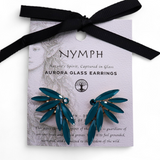 Teal Green Vintage Glass Leaf Fairy Crystal Earrings