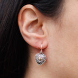 Gold and Silver Dangle Earrings Mandala Hearts Pair