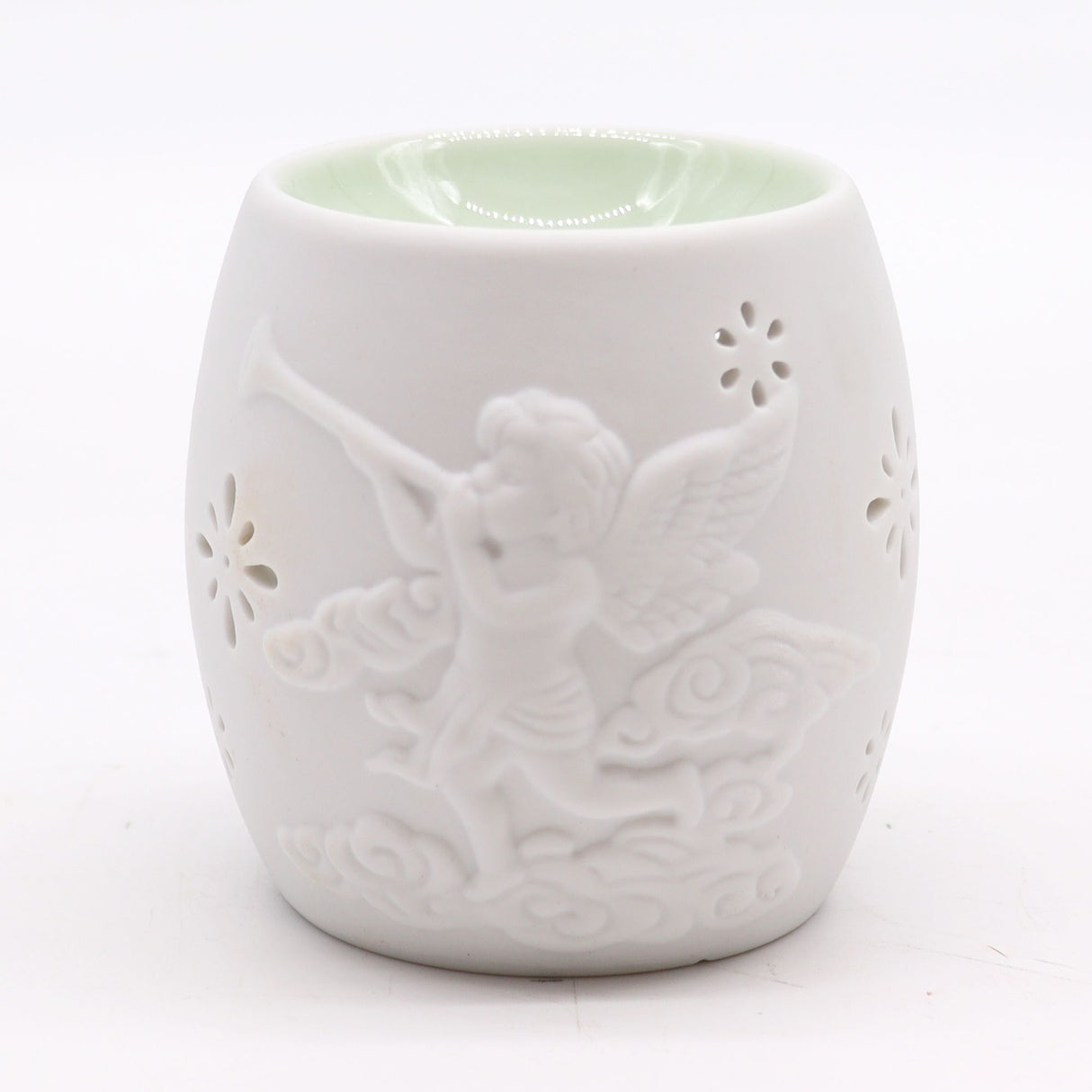 Oil and Wax Melt Burner, White Ceramic Cherub