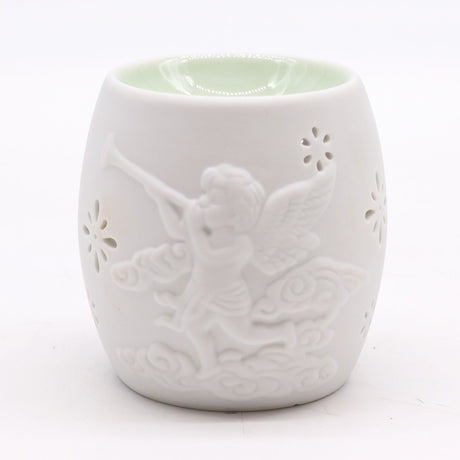 Oil and Wax Melt Burner, White Ceramic Cherub