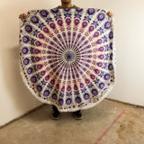 Kleines Mandala-Rundtuch aus Baumwolle (130 cm) – Pfauenlila