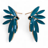 Teal Green Vintage Glass Leaf Fairy Crystal Earrings