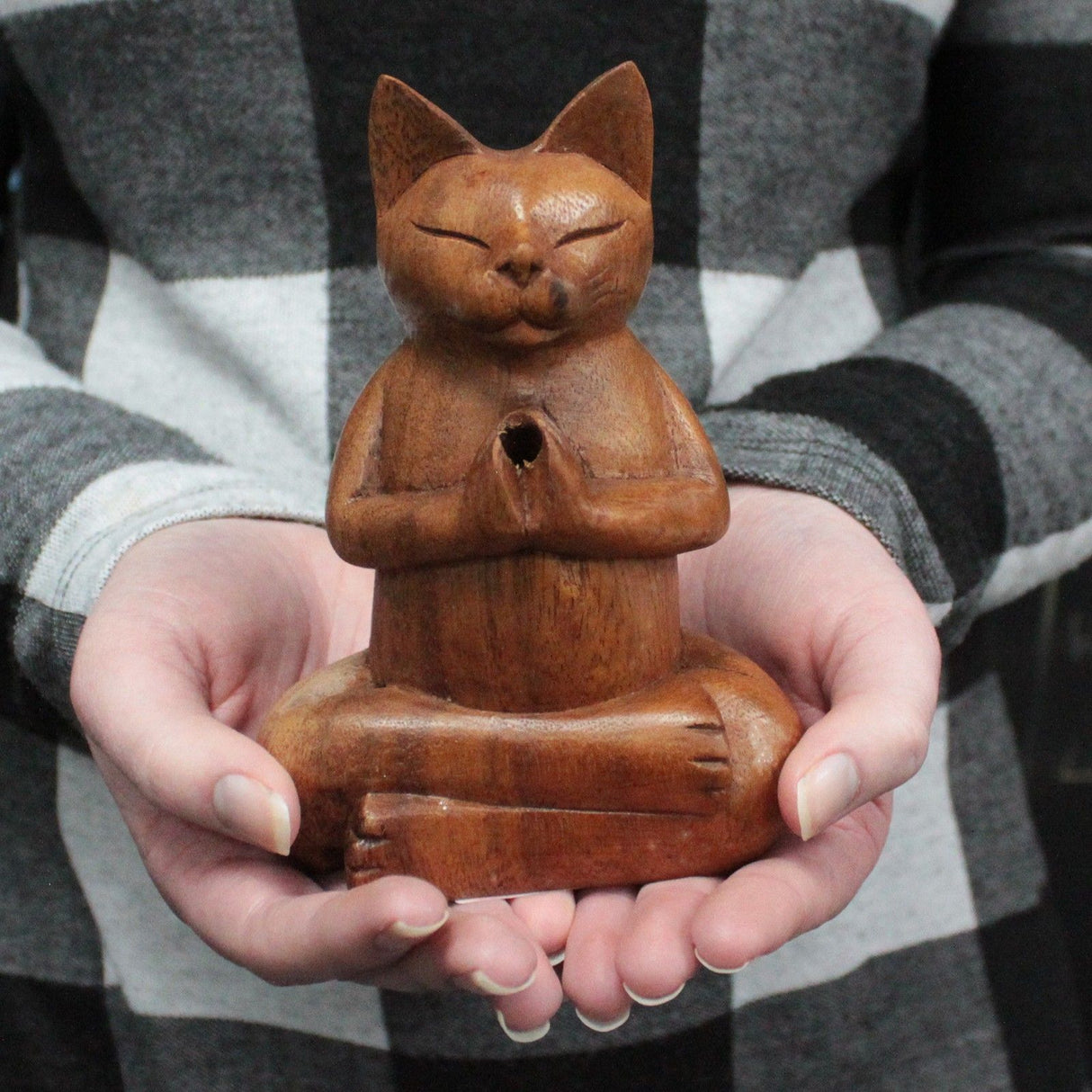 Incense Cone Burner, Wooden Yoga Cat