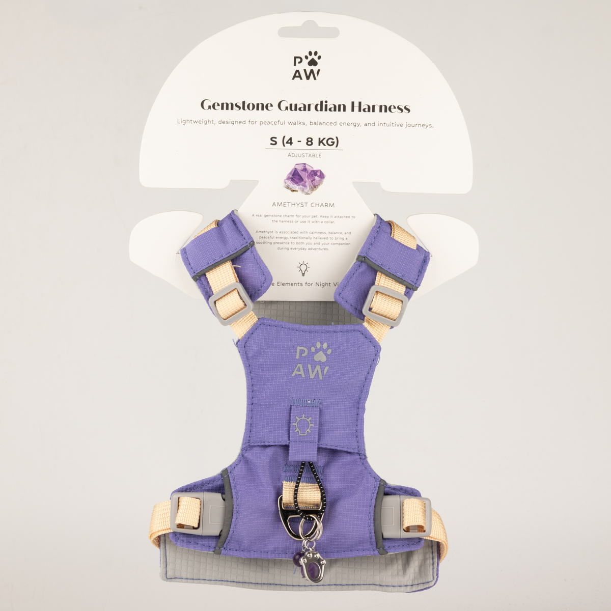 PAW - S (4-8Kg) Dog Step-in Guardian Harness with Reflective Mesh - Lavender - Amethyst Charm