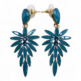 Vintage Teal Green Glass Long Drop Leaf Earrings
