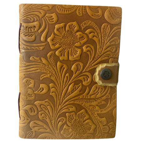 Tan Leather Journal Notebook, Embossed Floral, 5x7