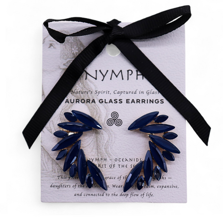 Royal Blue Angel Wing Glass Ear Climber Earrings