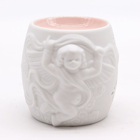 Oil and Wax Melt Burner, White Ceramic Cherub