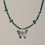 Nymph Malachite Gemstone Necklace with Real Leaf Butterfly Pendant