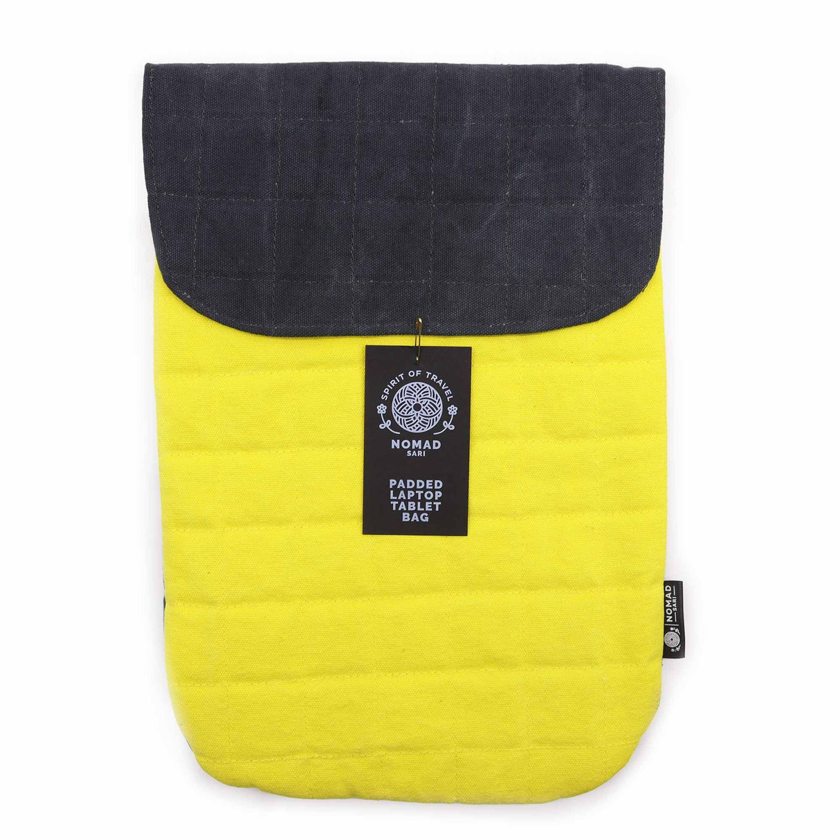 13-Inch Padded Laptop Sleeve Yellow Charcoal Stonewashed Cotton