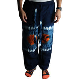 Japanese Shibori Lounge Pants, Indigo Teal Orange Large