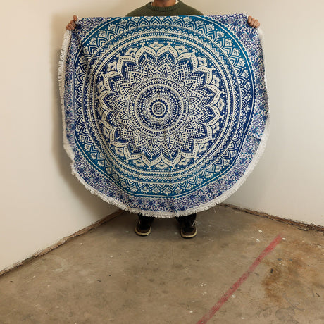 Petit Mandala Roundie en Coton (130 cm) - Bleu Classique