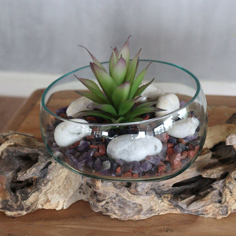 Verre fondu sur bois support double très grand, 70cm