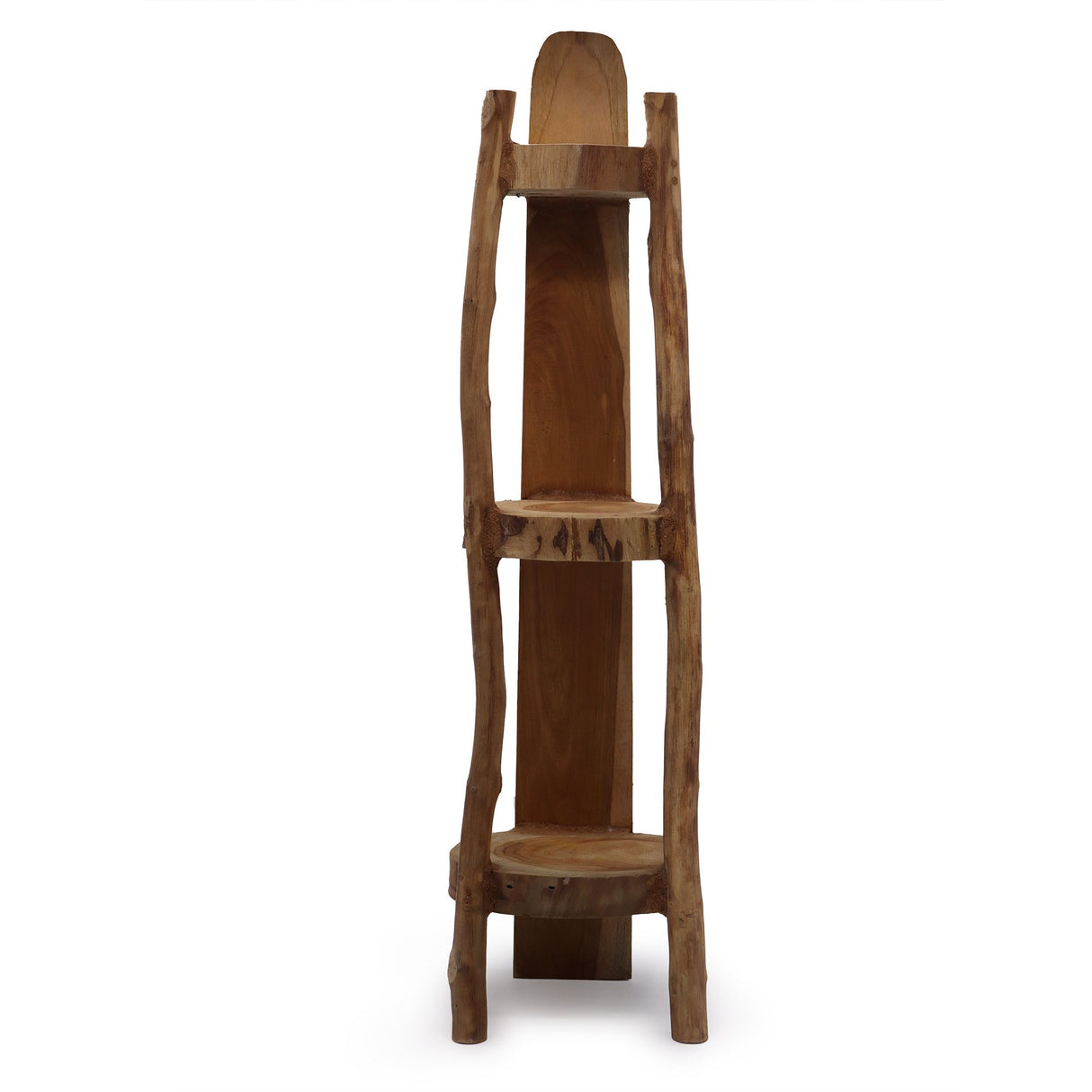 Natürliche Teak-Eckregal 90cm, 3 Regalböden