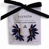 Royal Blue Vintage Glass Marquise Gold Earrings