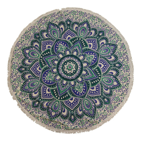 Petit Mandala Roundie en Coton (130 cm) - Bleu Sarcelle et Bleu