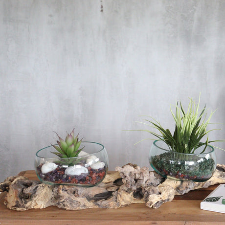 Verre fondu sur bois support double très grand, 70cm